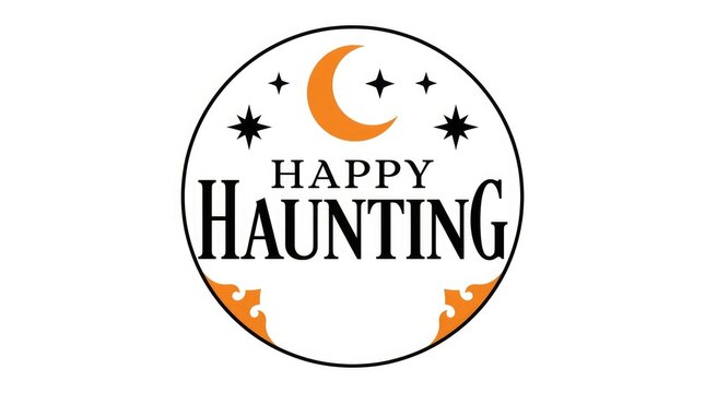 Happy haunting halloween oval design with crescent moon and stars illustration