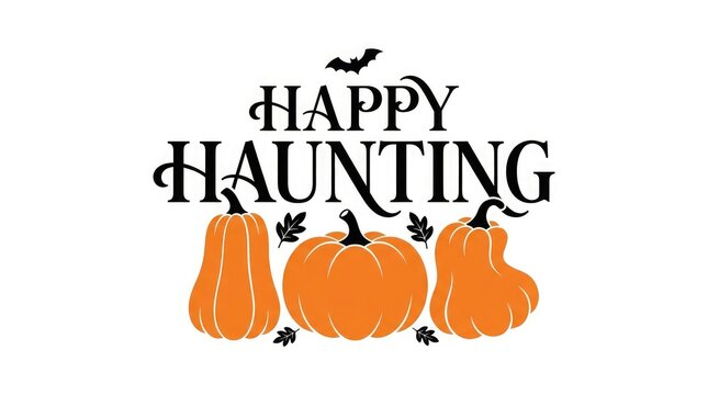 Festive halloween illustration with pumpkins bats and a spooky handwritten greeting