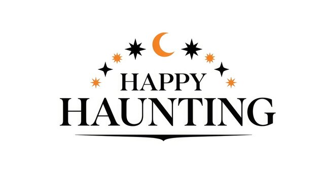 Happy haunting halloween typography with crescent moon and starry night design
