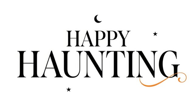 Happy haunting halloween typography design with crescent moon and spooky elements