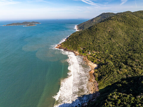 Florianopolis, Saquinho Beach on the Southern Coast of Santa Catarina Brazil, Aerial View