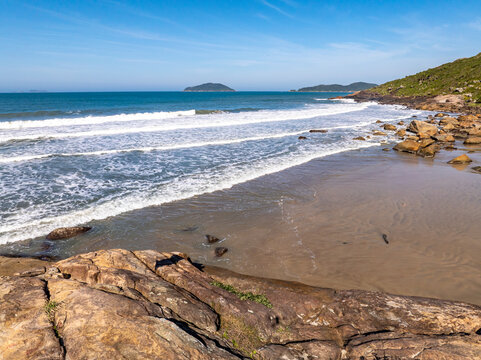 Florianopolis, Saquinho Beach on the Southern Coast of Santa Catarina Brazil, Aerial View