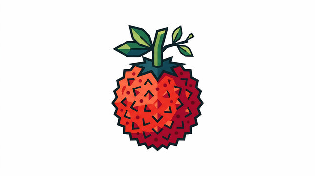 Fresh Red Rambutan Fruit Vector Illustration with Green Leaves Isolated on White Background