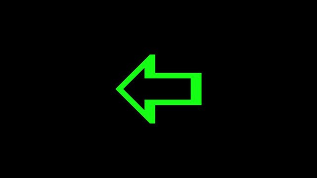 Bright neon green arrow icon pointing to the left side isolated on a solid black background for simple navigation and directional web design elements and digital graphics