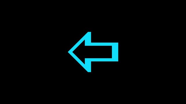 Bright blue arrow pointing to the left isolated on a solid black background as a simple graphic icon for navigation design and digital interface elements for web or mobile apps