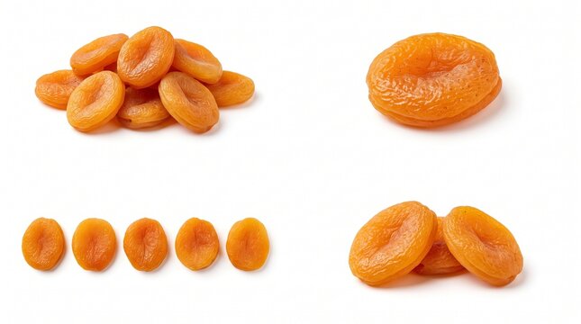Fresh delicious dried apricots arranged in various groups