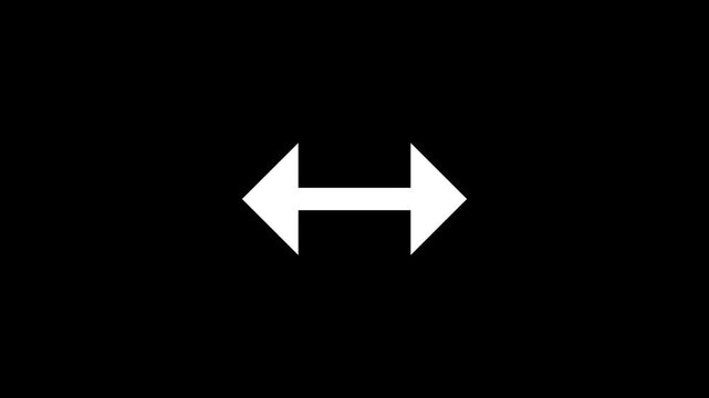 Simple white double headed arrow icon pointing left and right isolated on a black background representing direction navigation adjustment width or horizontal scaling and resizing
