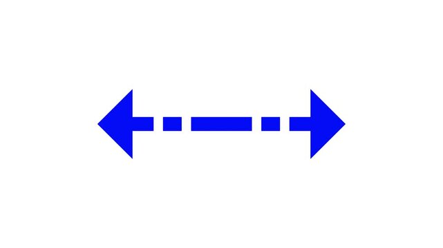 A simple blue double headed arrow icon with a dashed line connecting the two points showing opposite direction or width measurement for user interface and navigation design