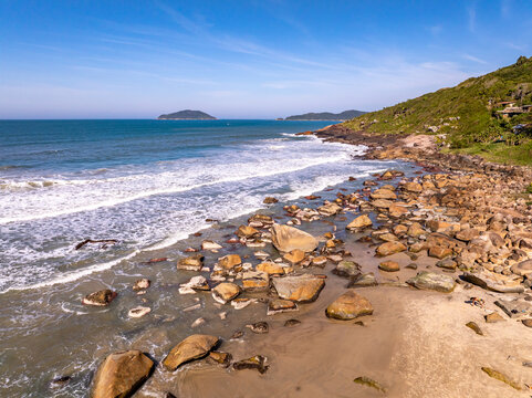 Florianopolis, Saquinho Beach on the Southern Coast of Santa Catarina Brazil, Aerial View