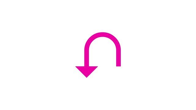 Bright pink u-turn arrow symbol icon showing a curved direction sign for navigation design elements and graphical user interface web buttons isolated for creative projects