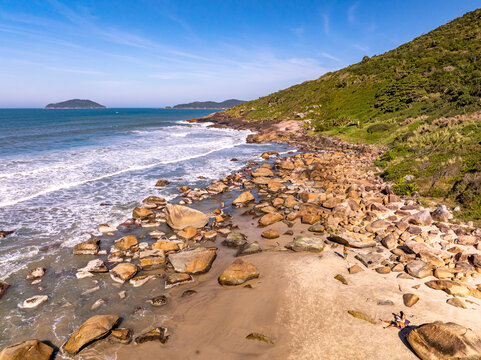 Florianopolis, Saquinho Beach on the Southern Coast of Santa Catarina Brazil, Aerial View