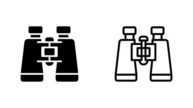 Binoculars optics vision search find explore discovery glyph icon set with binoculars