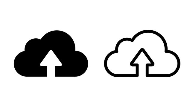 Cloud upload icon set featuring solid and outlined vector symbols internet transfer