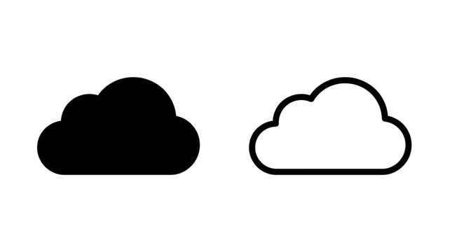 Simple weather cloud icon set in solid and outlined vector style with interface
