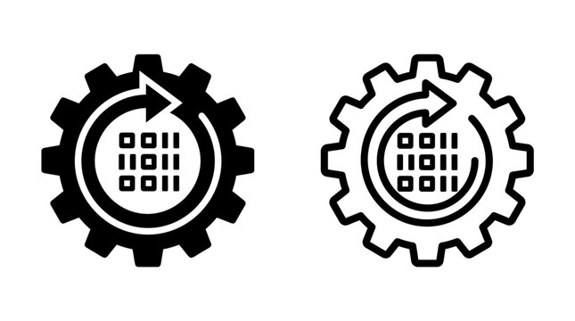 Digital transformation gear code data cycle icon with technology, programming