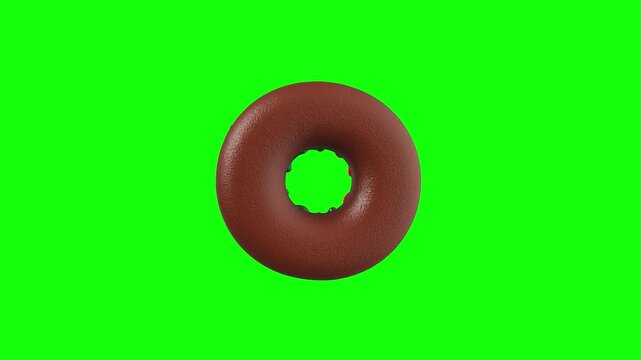 chocolate donut 3D animated on green screen background