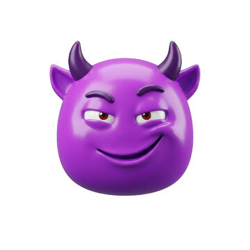 Purple devil emoji face with a sly and mischievous expression