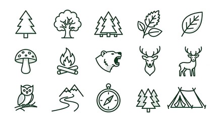 Fototapeta premium Nature and camping outdoor adventure icons set