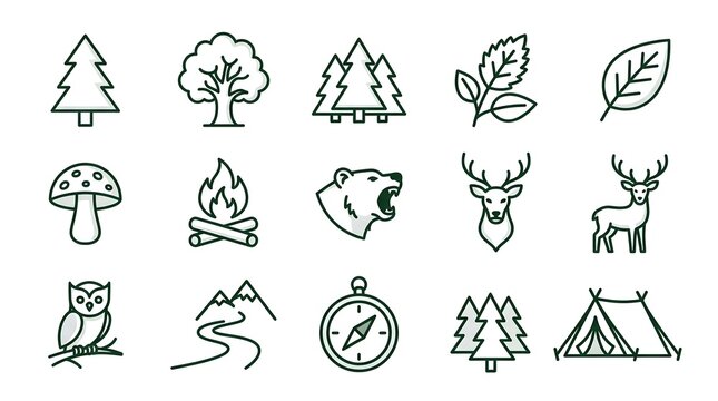 Nature and camping outdoor adventure icons set