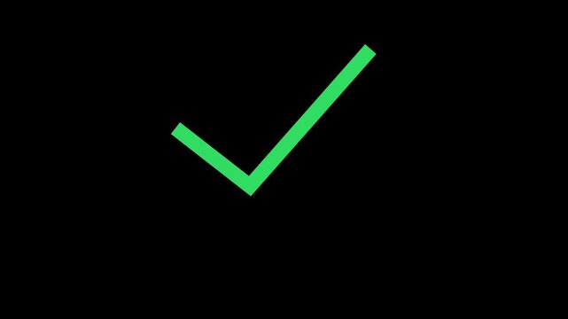 Green neon checkmark animation glowing on black background for success confirmation
