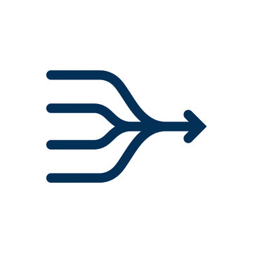 A dark blue icon showing four lines merging into one arrow