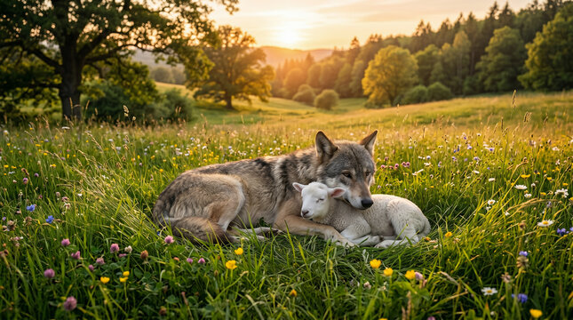 Isaiah's prophecy of absolute peace, The fierce wolf living peacefully side by side with the gentle lamb in a perfect meadow.