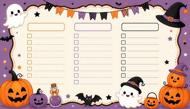 Cute halloween planner template with spooky pumpkins ghosts and bats halloween template schedule checklist celebration decoration illustration organizer seasonal stationery