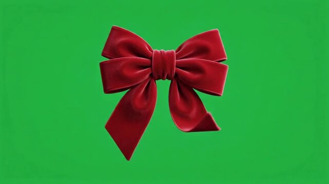 Realistic red bow on green background.