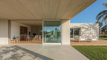 Fototapeta premium Open-plan residence with seamless indoor-outdoor living space