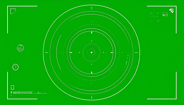 Futuristic Digital HUD Interface with Targeting Reticle and Data Overlays on a Vibrant Green Screen Background