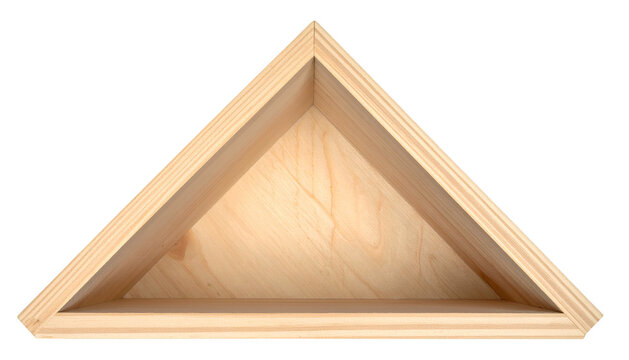Triangle shaped wooden box, inside facing upwards
