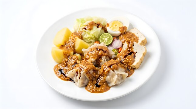 Siomay Indonesian Steamed Fish Dumplings with Peanut Sauce and Vegetables