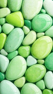 Smooth green polished stones arranged in a natural pattern for wellness and spa design