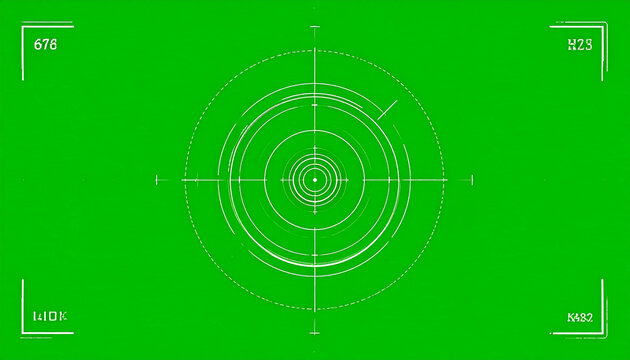 Futuristic Digital Targeting Reticle with Concentric Circles and Data Overlays on a Vibrant Green Screen Background for Compositing