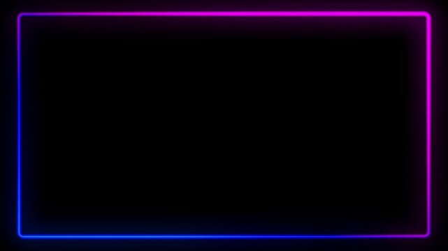 Neon border with a purple and blue gradient light glowing brightly around a dark empty center for text placement.