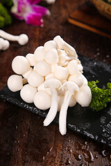 Fresh White Jade Mushrooms from Yunnan on Slate Board - High Quality Edible Fungi © NgoVan