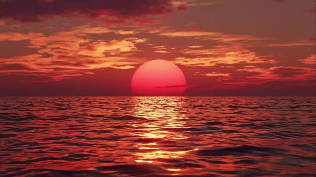 Dramatic Sunset over Calm Ocean Waters with Golden Sun Reflection