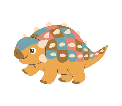 Sweet patterned ankylosaurus baby dinosaur flat svg element isolated on white. Unique graphic asset for kids clothing, nursery decor, stickers, and educational materials.