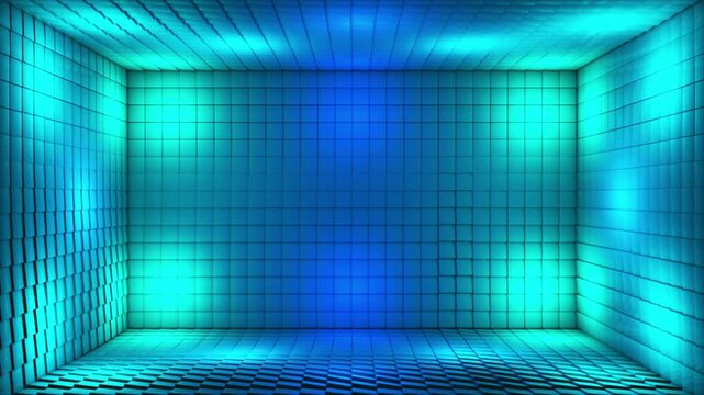 Broadcast Pulsating Switching Hi-Tech Blinking Illuminated Cubes Room Stage, Multi Color, Events, 3D, Loopable, 4K