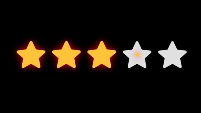 five star review concept glow animation video isolated on alpha channel