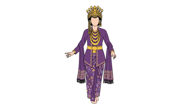 Indonesian woman illustration in purple traditional dress and crown