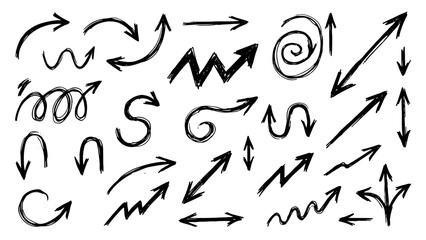 Fototapeta premium Hand Drawn Doodle Arrow Sketch Set for Creative Presentations, Infographic Design and Editorial Direction Indicator Elements