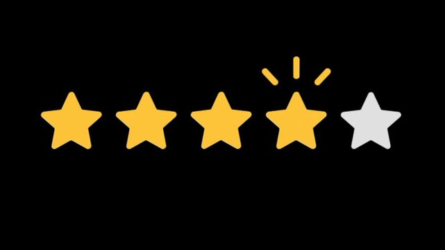five stars motion graphic stars shine effect Golden glowing five star alpha channel