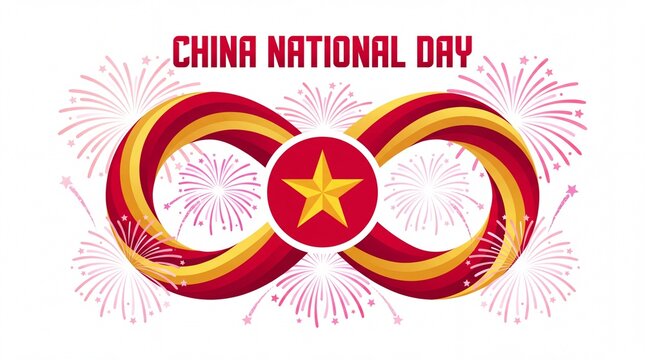 China national day celebration fireworks and national flag design for october 1st holiday