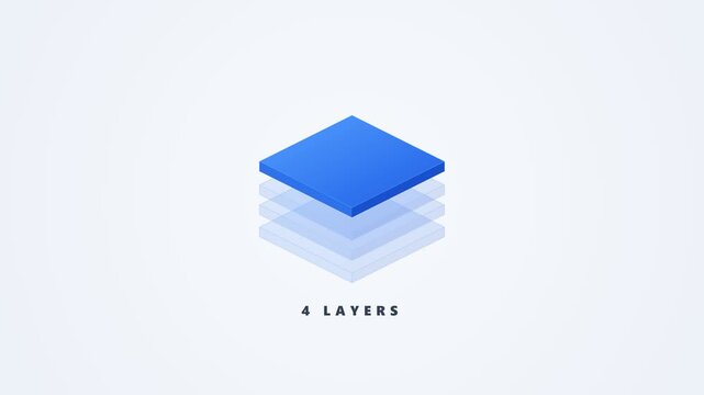 Abstract blue four layers isometric graphic for digital data stack architecture and software development organization