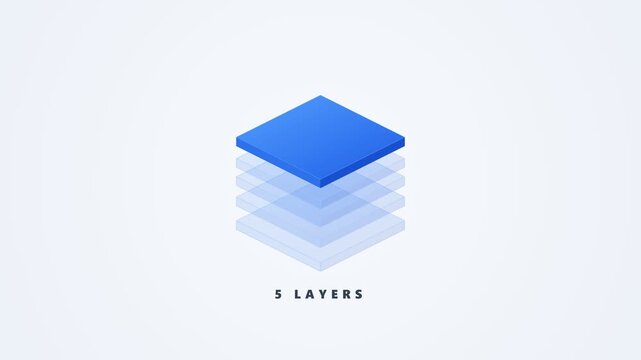 3D isometric blue layers stacked fife layers concept graphic illustration showing depth and hierarchy