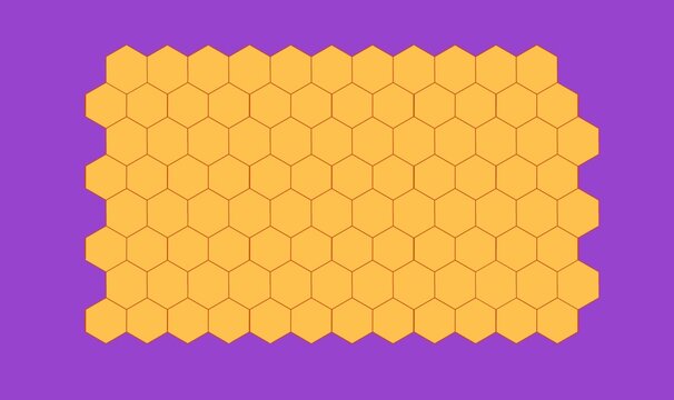 Golden honeycomb pattern framed by rich purple bands at the top and bottom. A vibrant geometric background with warm gold and purple tones, suitable for packaging, textiles, wallpaper, stationery, pos