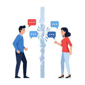 Couple argument, broken communication, conflict, disagreement, vector illustration