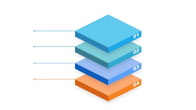 Isometric layered infographic design with four colorful steps, numbered blocks, and pointing lines