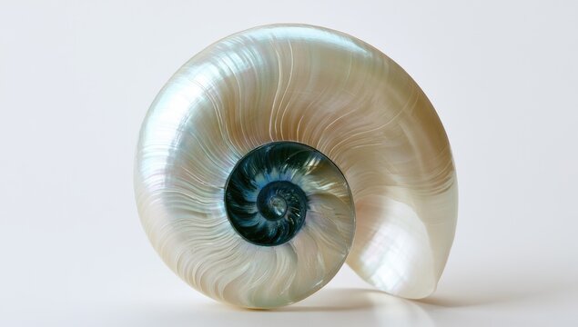 Close-up of a Nautilus Shell Spiral Showing Iridescent Interior.